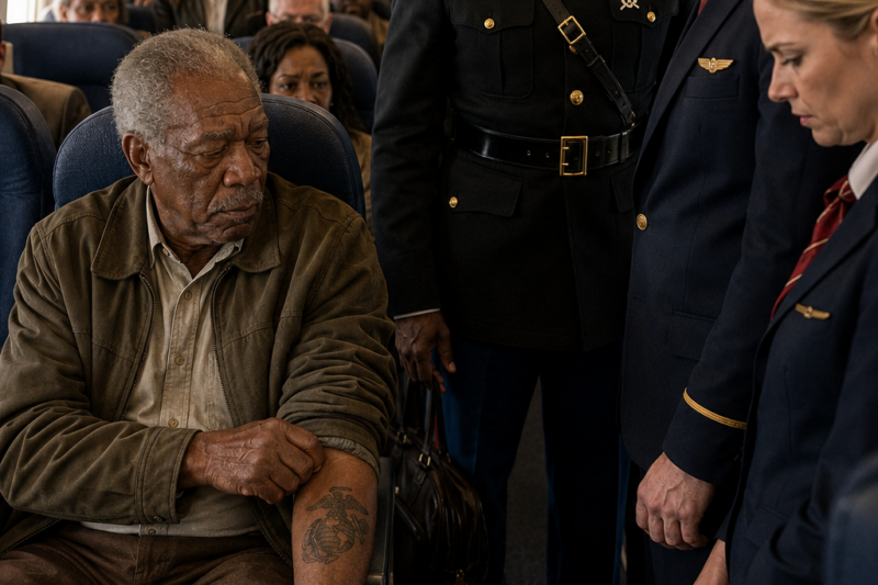 Flight Crew Ignored a Black Grandpa — Then a Marine Commander Spotted His Tattoo and Went Silent!