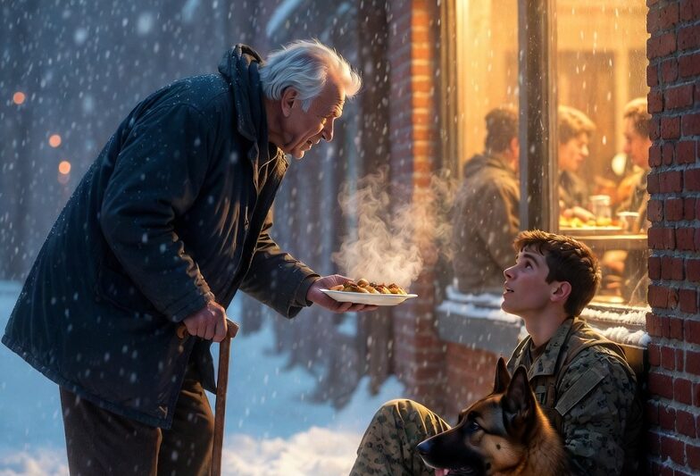 Everyone Ignored the Marine and His K9 in the Snow — Except One 88-Year-Old Veteran…