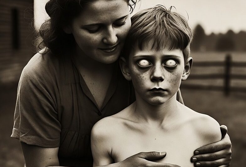 A Woman Hugs Her Son in 1931 — But Zooming In on the Boy’s Face, Something Feels Off