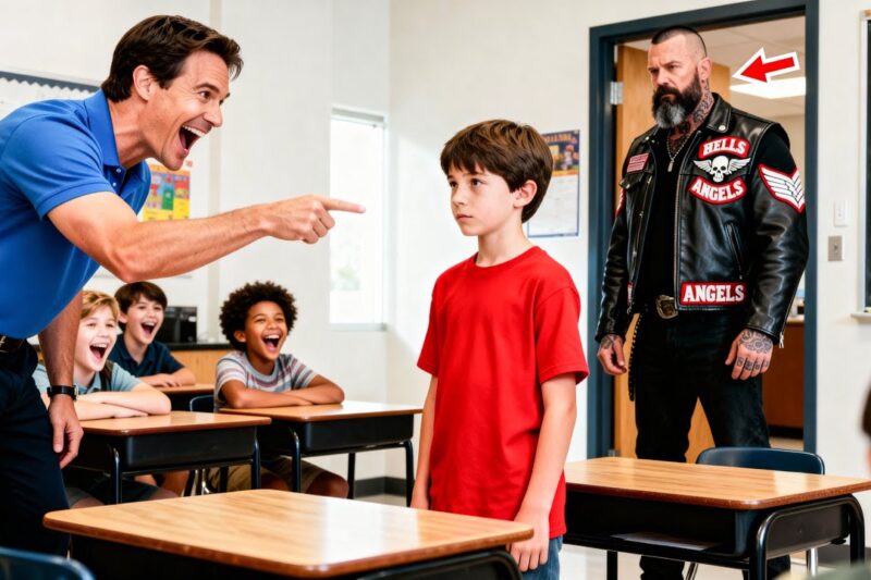 “My Dad Is a Biker,” He Said. The Class Laughed — Until a Hells Angel Walked In