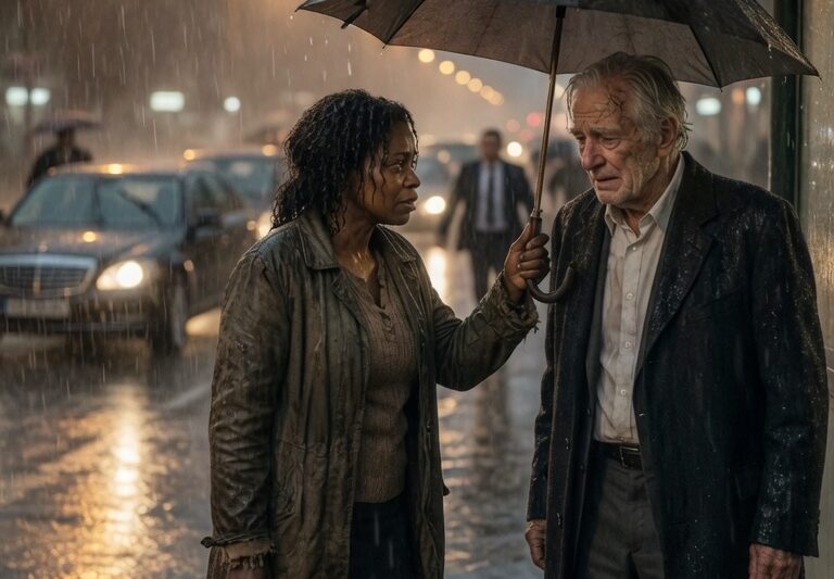 A Struggling Black Woman Gives Shelter to a Lost Elderly Man in the Rain, Unaware His Son Is a Billionaire
