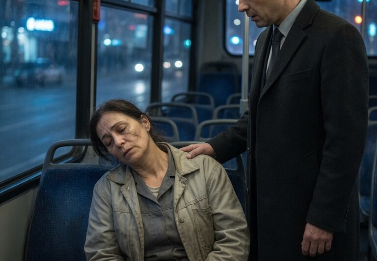 A Wealthy Man Discovered a Single Mother Sleeping on the Bus — When He Gently Woke Her, He Saw Two Pay Stubs Clutched in Her Hand.
